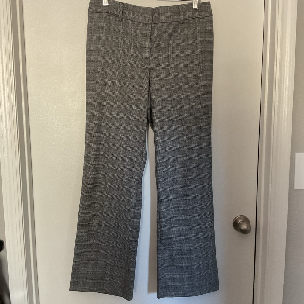 LOFT High Waisted, Wide Leg Gray Plaid Women's Pants